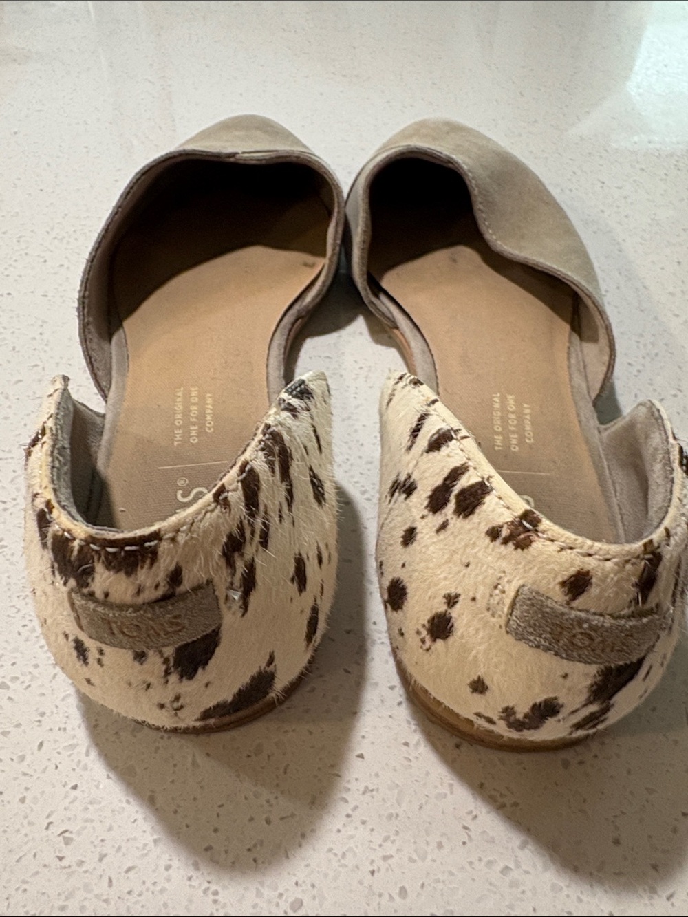 Tom’s Cowhide Print D'Orsay Flats in Beige and Brown